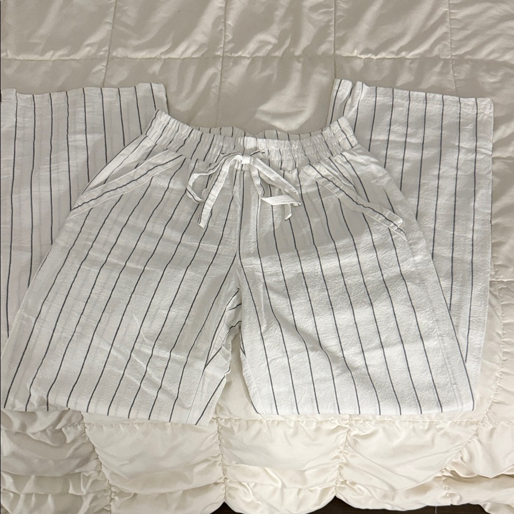 Sienna Sky White Wide-Leg Pinstripe Pants